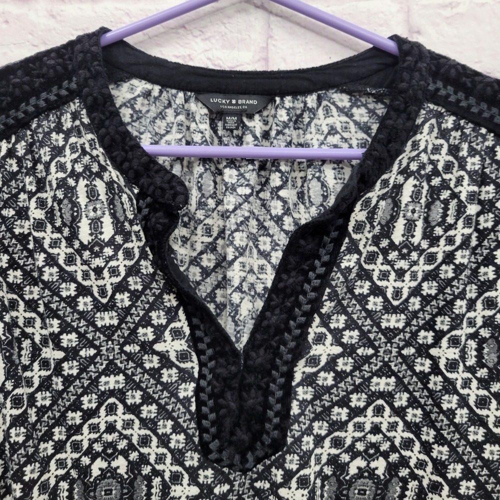 Lucky Brand Boho Geometric Medallion Blouse M Bell Sleeve Hippie Cottagecore - Picture 5 of 9